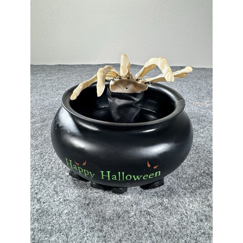 Gemmy Animated Talking Candy Happy Halloween Cauldron Bowl Gotcha Skeleton Hand